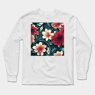 Vintage Floral Romantic Red and Peach Flower Design Long Sleeve T-Shirt